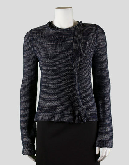 Emporio Armani Navy Blue Knit Long Sleeved Cardigan With Cross Over Snap Front And Back Belt At Waist Size 44