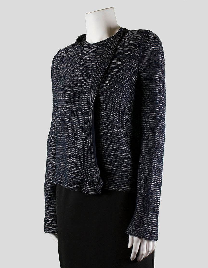 Emporio Armani Navy Blue Knit Long Sleeved Cardigan With Cross Over Snap Front And Back Belt At Waist Size 44