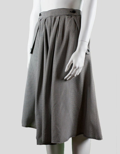 Giorgio Armani Black And White Houndstooth Full Skirt With Side Pockets Size 40
