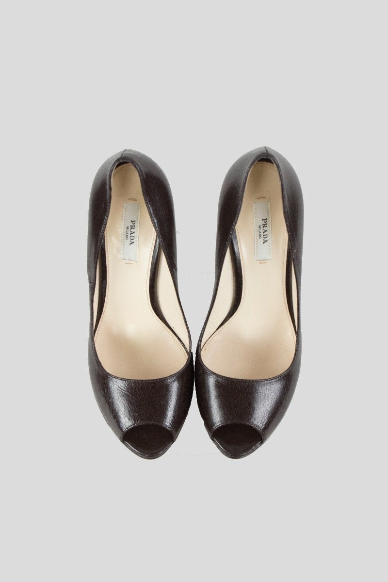 Prada Brown Calzature Donna Peep Toe Platform Pumps Size 37.5