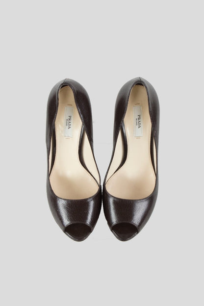 Prada Brown Calzature Donna Peep Toe Platform Pumps Size 37.5