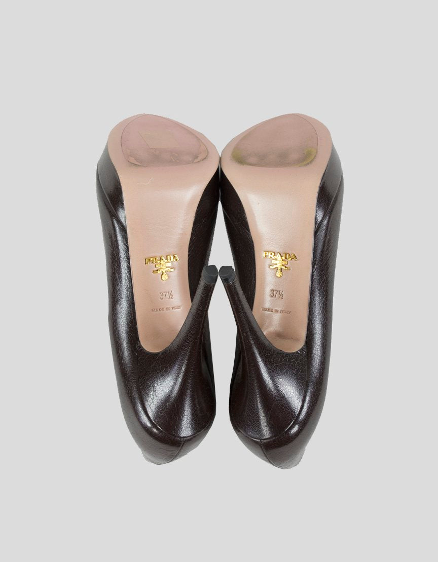 Prada Brown Calzature Donna Peep Toe Platform Pumps Size 37.5
