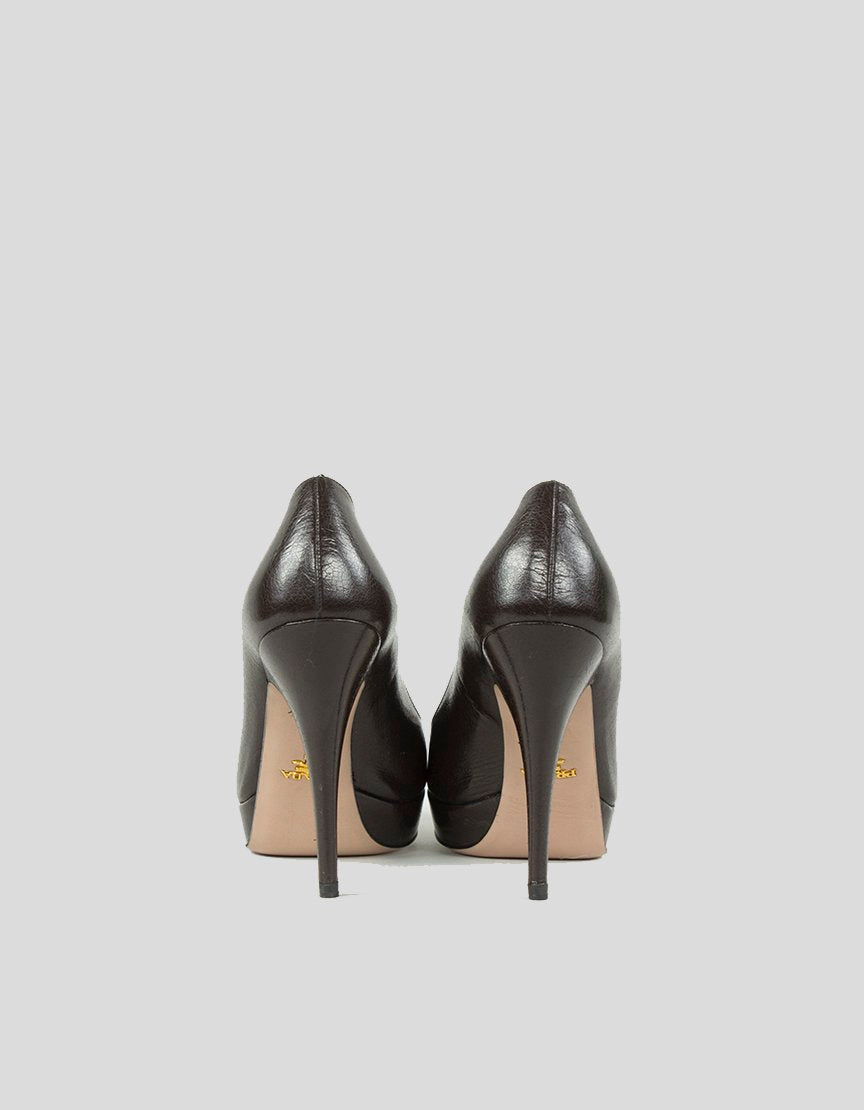 Prada Brown Calzature Donna Peep Toe Platform Pumps Size 37.5