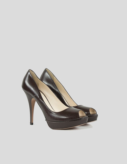 Prada Brown Calzature Donna Peep Toe Platform Pumps Size 37.5