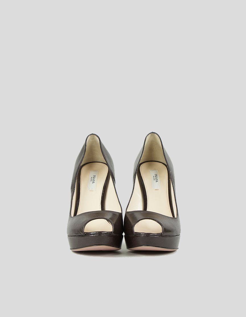 Prada Brown Calzature Donna Peep Toe Platform Pumps Size 37.5