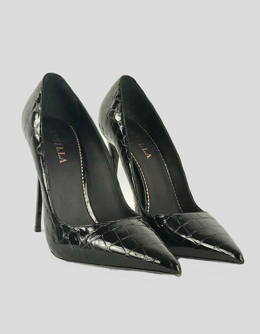 Le Silla Pointed Toe High Heel Pumps In Black Patent Leather Croc Design 40 It