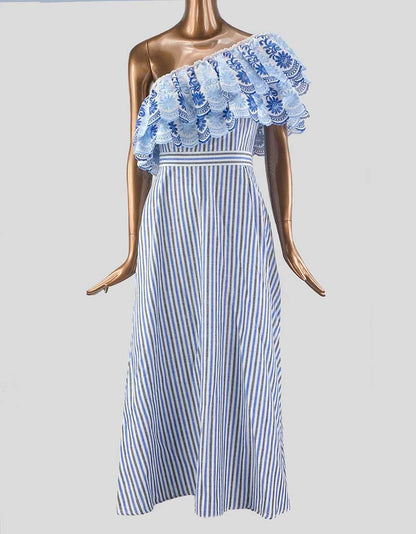 Gul Hergel One Shoulder Ruffled Printed Midi Dress Size Large
