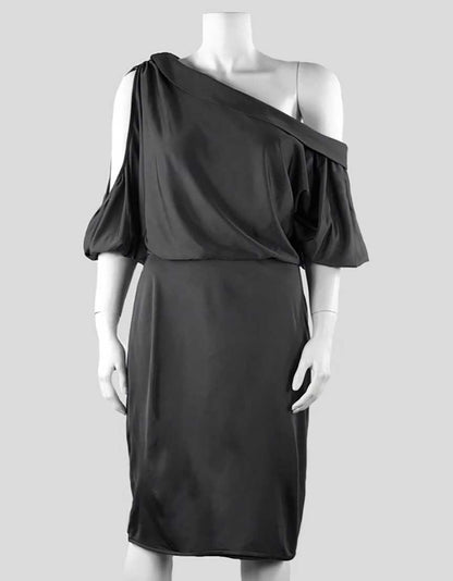 Black Halo Grey To The Knee Bayou Neck Dress With Cut Out On Right Shoulder Size Medium