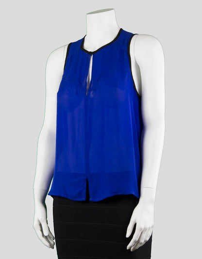 A.L.C. Blue Sleeveless A Line Blouse With Black Trim And Peep Hole At Collar And On Back And Slit At Front Waist Size Small