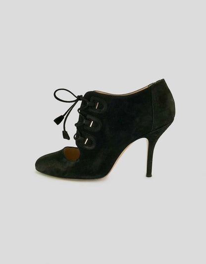 Bally Black Suede Closed Toe Lace Booties Size 38 8 US