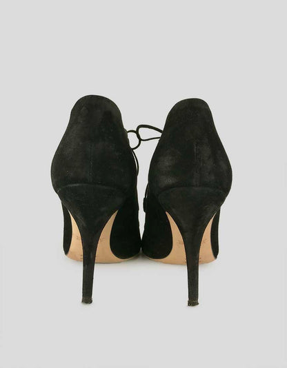 Bally Black Suede Closed Toe Lace Booties Size 38 8 US