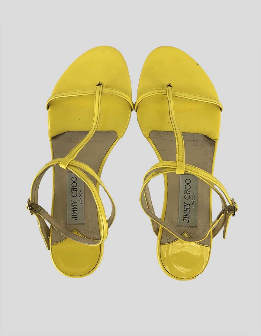 Jimmy Choo Fiona Yellow Sandals In Patent Leather Size 38 It