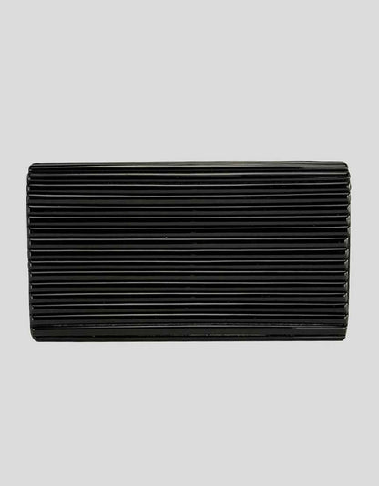 Tory Burch Women's Black Hard Ribbed Plastic Clutch With Black Leather Lining Tory Burch Emblem In Silver On Exterior