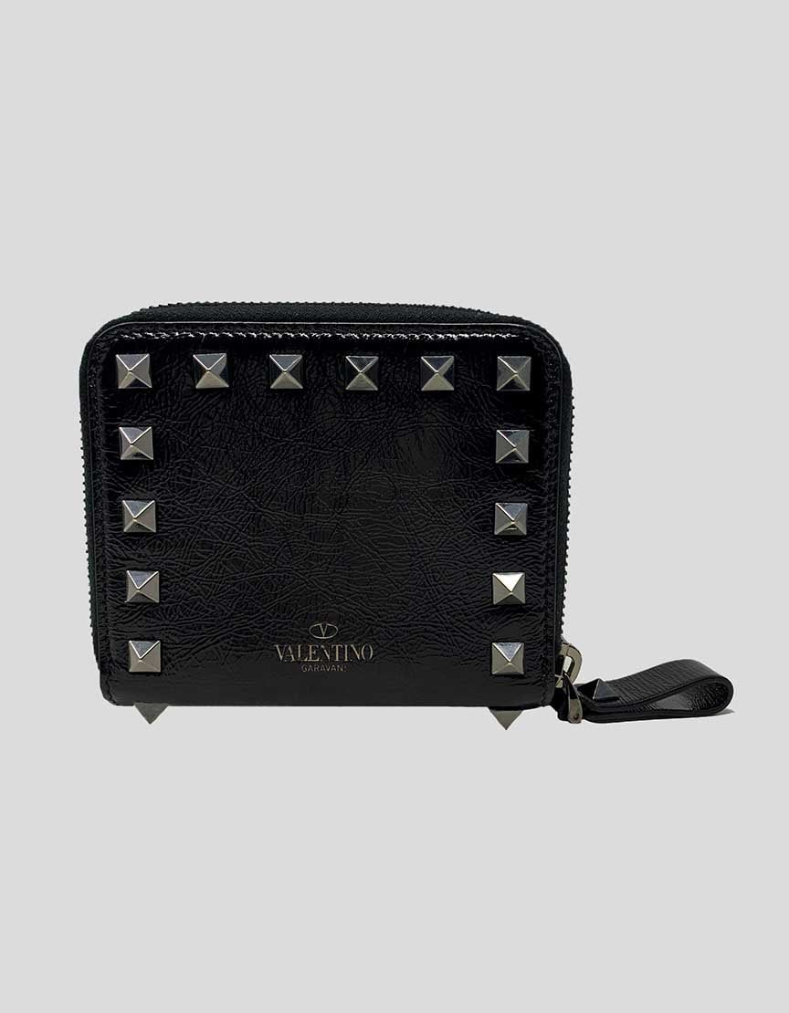Valentino Zip Around Rockstud Compact Wallet