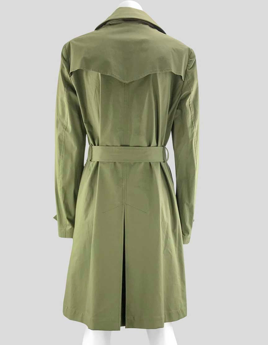 Kors Michael Kors Double Breasted Dark Green Long Trench Coat With Notch Collar And Tie Belt Size 10 US