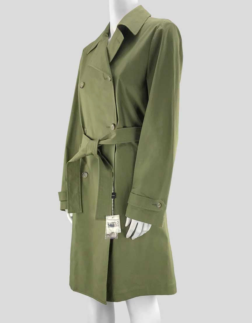 Kors Michael Kors Double Breasted Dark Green Long Trench Coat With Notch Collar And Tie Belt Size 10 US