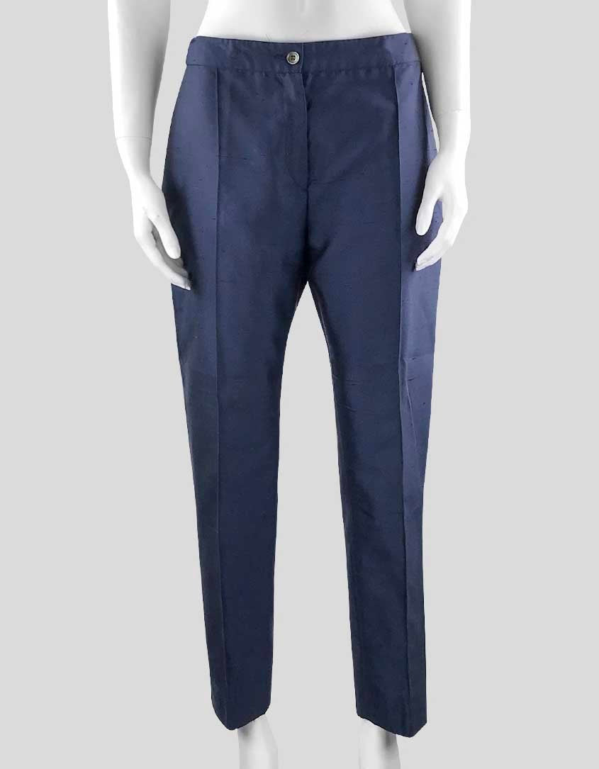 Michael Kors Navy Blue Flat Front Straight Leg High Rise Silk Shantung Pants - 12 US