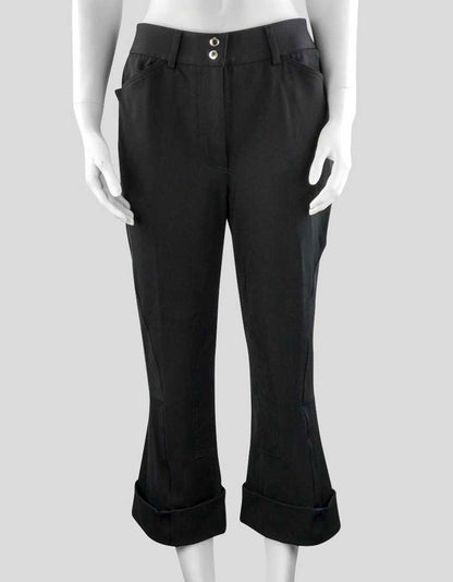 Dolce Gabbana Black Flat Front Mid Rise Wide Legged Cropped Pants With Cuffs Size 44 It