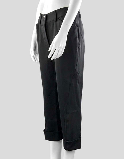 Dolce Gabbana Black Flat Front Mid Rise Wide Legged Cropped Pants With Cuffs Size 44 It