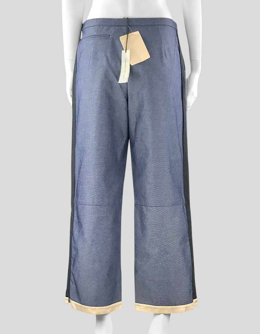 Nwt Alessandro Dell Acqua Flat Front Wide Leg Cropped Pants With Tuxedo Side Stripe And Bottom Zipper Cream Hem Size 44 It