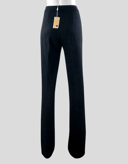 Michael Kors Women's Black Stretch Wool Flat Front Straight Leg Pants Concealed Front Zipper With Button Closure Open Hem Size 6 US