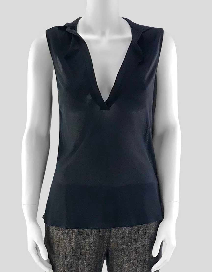 Jil Sander Women's Deep V Black Sleeveless Blouse With Notch Collar Material Is Sheer Size 36 It 6 US