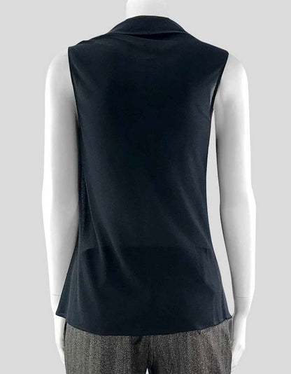Jil Sander Women's Deep V Black Sleeveless Blouse With Notch Collar Material Is Sheer Size 36 It 6 US