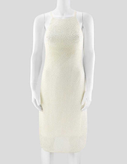 Giorgio Armani Le Collezioni Women's Cream Embellished Evening Dress With High Halter Neck With Criss Cross Back Straps Size 4 US