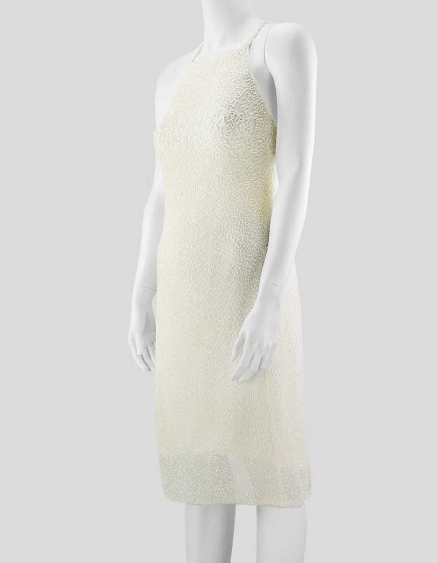 Giorgio Armani Le Collezioni Women's Cream Embellished Evening Dress With High Halter Neck With Criss Cross Back Straps Size 4 US