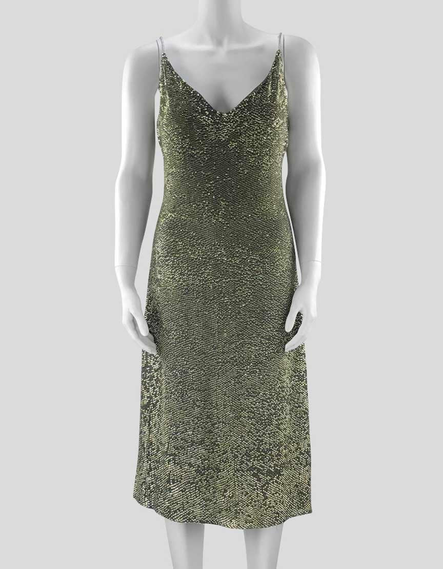 Armani Le Collezioni Women's Forest Green Silver Embellished Evening Dress With Bejeweled Shoulder Straps V-Neck And V Back Size 6 US