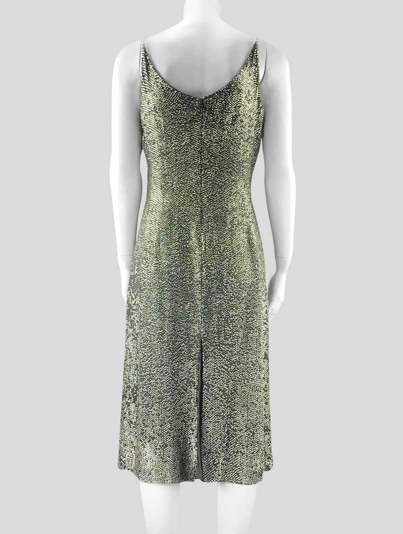 Armani Le Collezioni Women's Forest Green Silver Embellished Evening Dress With Bejeweled Shoulder Straps V-Neck And V Back Size 6 US