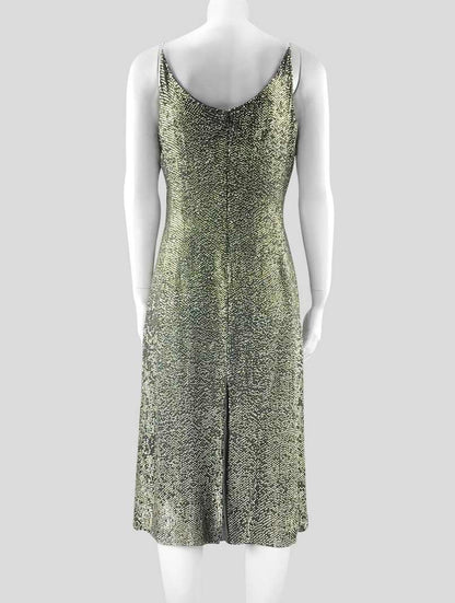 Armani Le Collezioni Women's Forest Green Silver Embellished Evening Dress With Bejeweled Shoulder Straps V-Neck And V Back Size 6 US