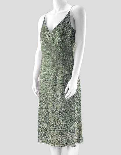 Armani Le Collezioni Women's Forest Green Silver Embellished Evening Dress With Bejeweled Shoulder Straps V-Neck And V Back Size 6 US