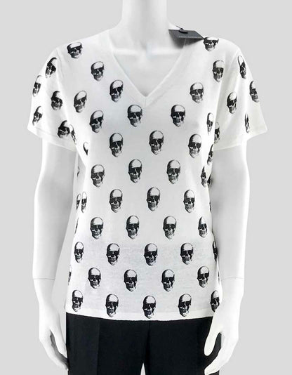 Skull Cashmere Women's White V-Neck - Large