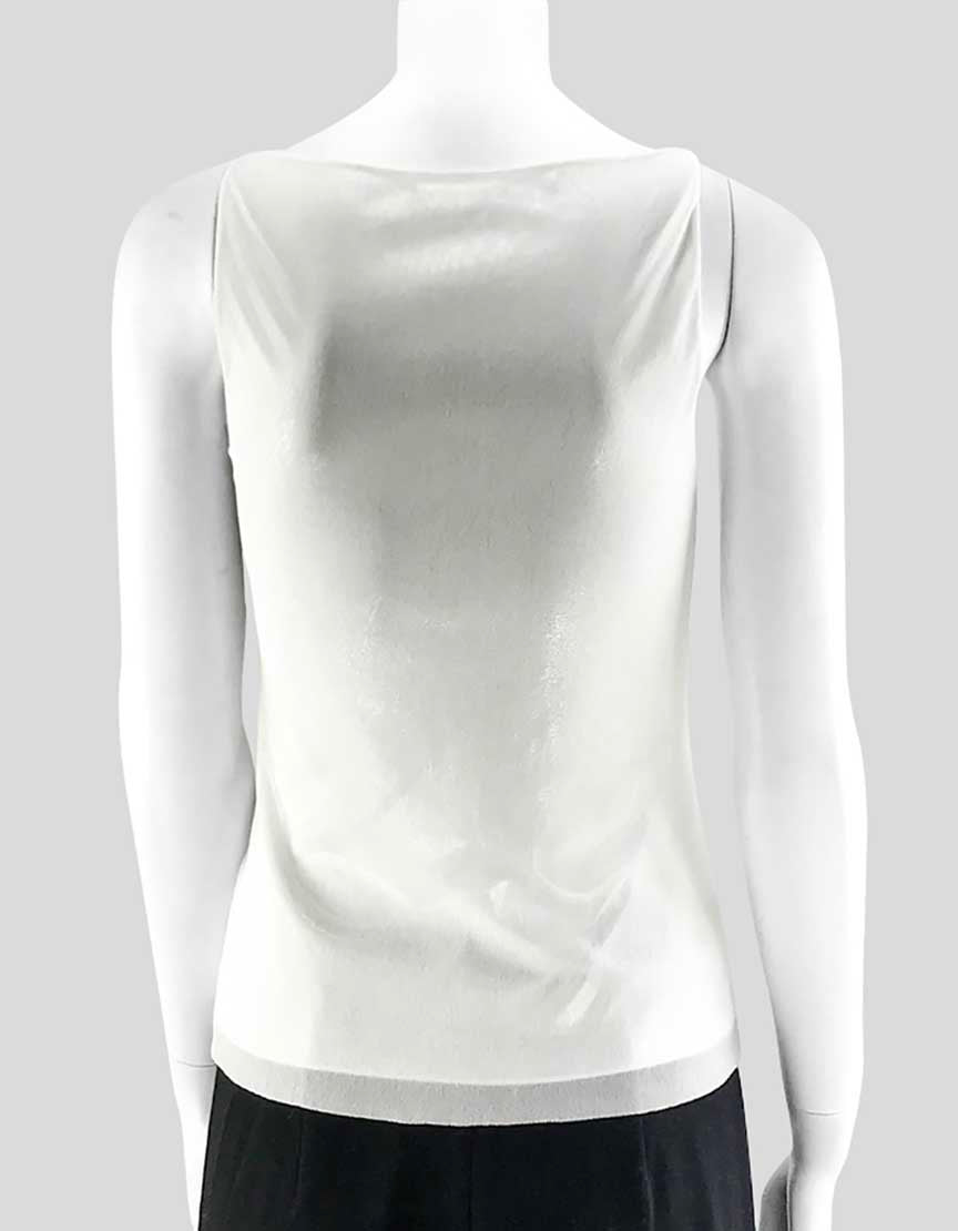 Vivienne Tam Women's White Sleeveless Top With Multi Color Sequin Design On Front With Silver Underlay Small