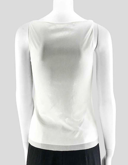 Vivienne Tam Women's White Sleeveless Top With Multi Color Sequin Design On Front With Silver Underlay Small