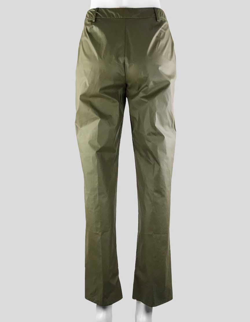 Miu Miu Women's Army Green Flat Front Mid Rise Straight Leg Cotton Coated Pants With Side Pockets Size 44 It