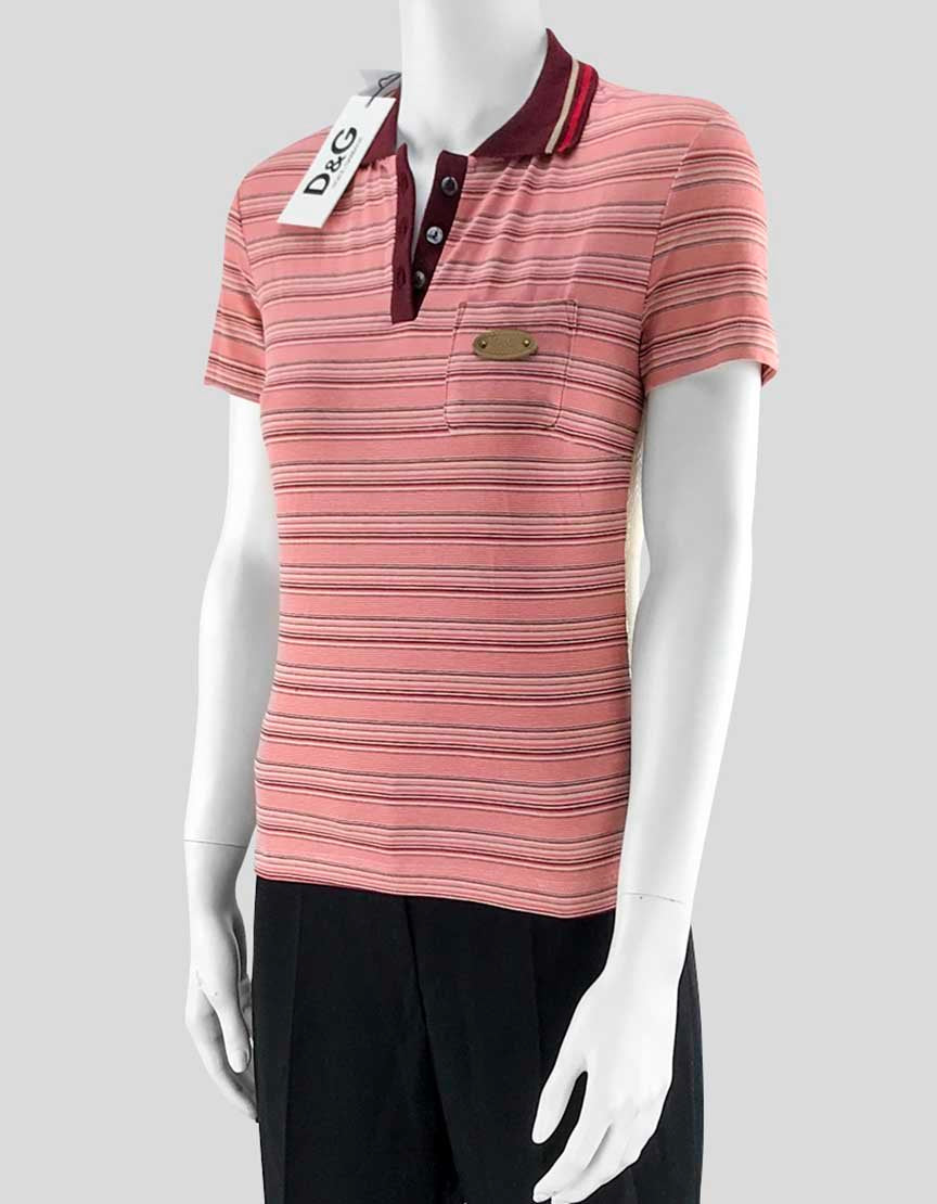 D & G Women's Pink And Red Striped Cotton Stretch Polo - 44 IT | 8 US
