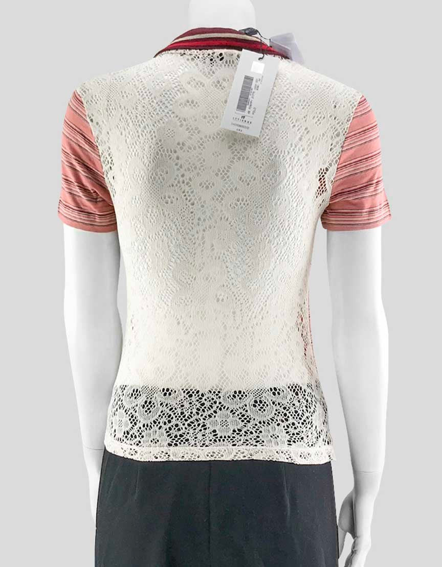 D & G Women's Pink And Red Striped Cotton Stretch Polo Top With Lace Detail On Back Size 44 It