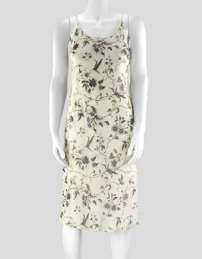Giorgio Armani Le Collezioni Women's Cream Sleeveless Silk Slip Dress With Tan Brown Flower Pattern Three Quarter Length Size 4 US