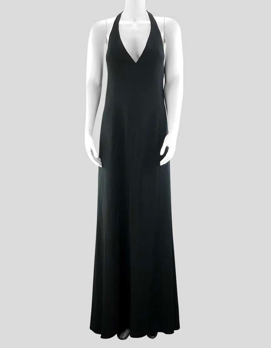 Armani Collezioni Women's Black Halter Top V-Neck Floor Length Evening Gown With Concealed Back Zip Closure Size 8 US