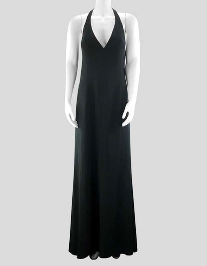 Armani Collezioni Women's Black Halter Top V-Neck Floor Length Evening Gown With Concealed Back Zip Closure Size 8 US