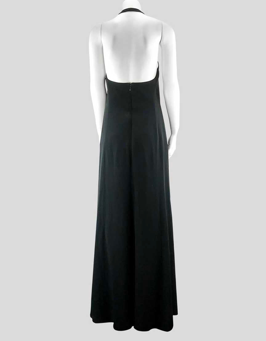 Armani Collezioni Women's Black Halter Top V-Neck Floor Length Evening Gown With Concealed Back Zip Closure Size 8 US