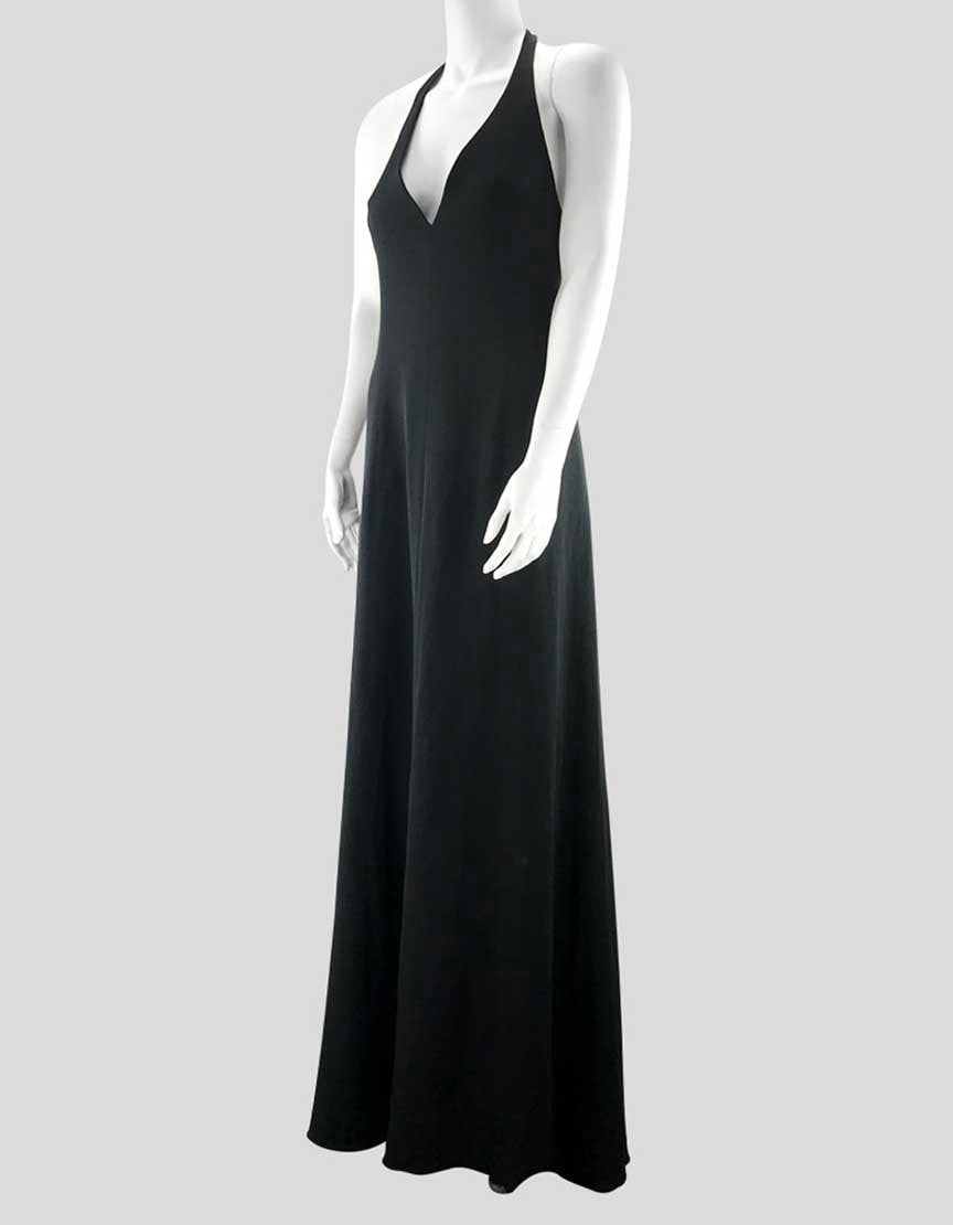 Armani Collezioni Women's Black Halter Top V-Neck Floor Length Evening Gown With Concealed Back Zip Closure Size 8 US