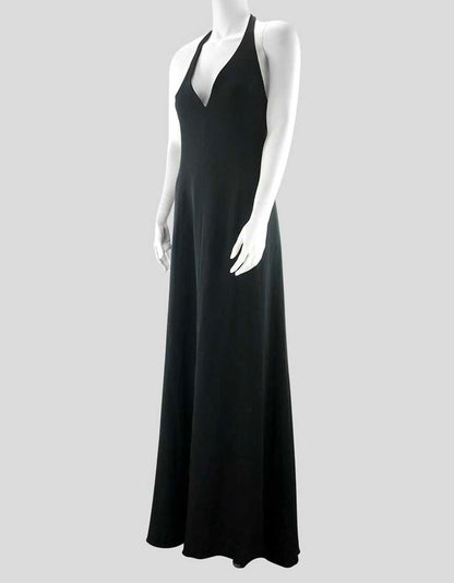 Armani Collezioni Women's Black Halter Top V-Neck Floor Length Evening Gown With Concealed Back Zip Closure Size 8 US