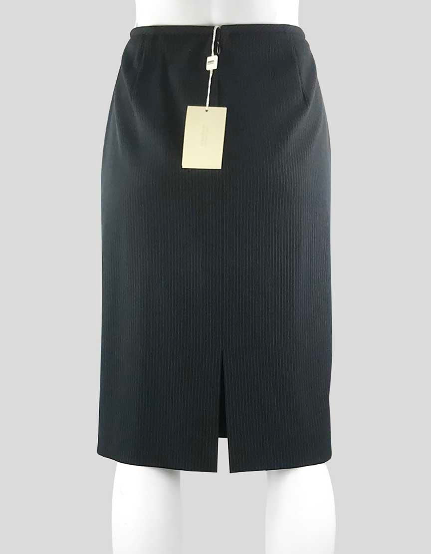Armani Collezioni Women's Navy Blue Virgin Wool Skirt Suit Jacket Has One Button Front Closure And Notch Collar Size 8 US