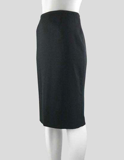 Armani Collezioni Women's Navy Blue Virgin Wool Skirt Suit Jacket Has One Button Front Closure And Notch Collar Size 8 US