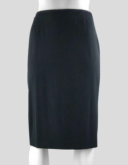 Armani Collezioni Women's Navy Blue Virgin Wool Skirt Suit Jacket Has One Button Front Closure And Notch Collar Size 8 US