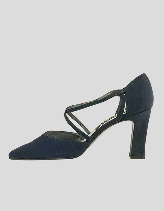 Stuart Weitzman Navy Blue Fabric Evening Pumps - 7W US