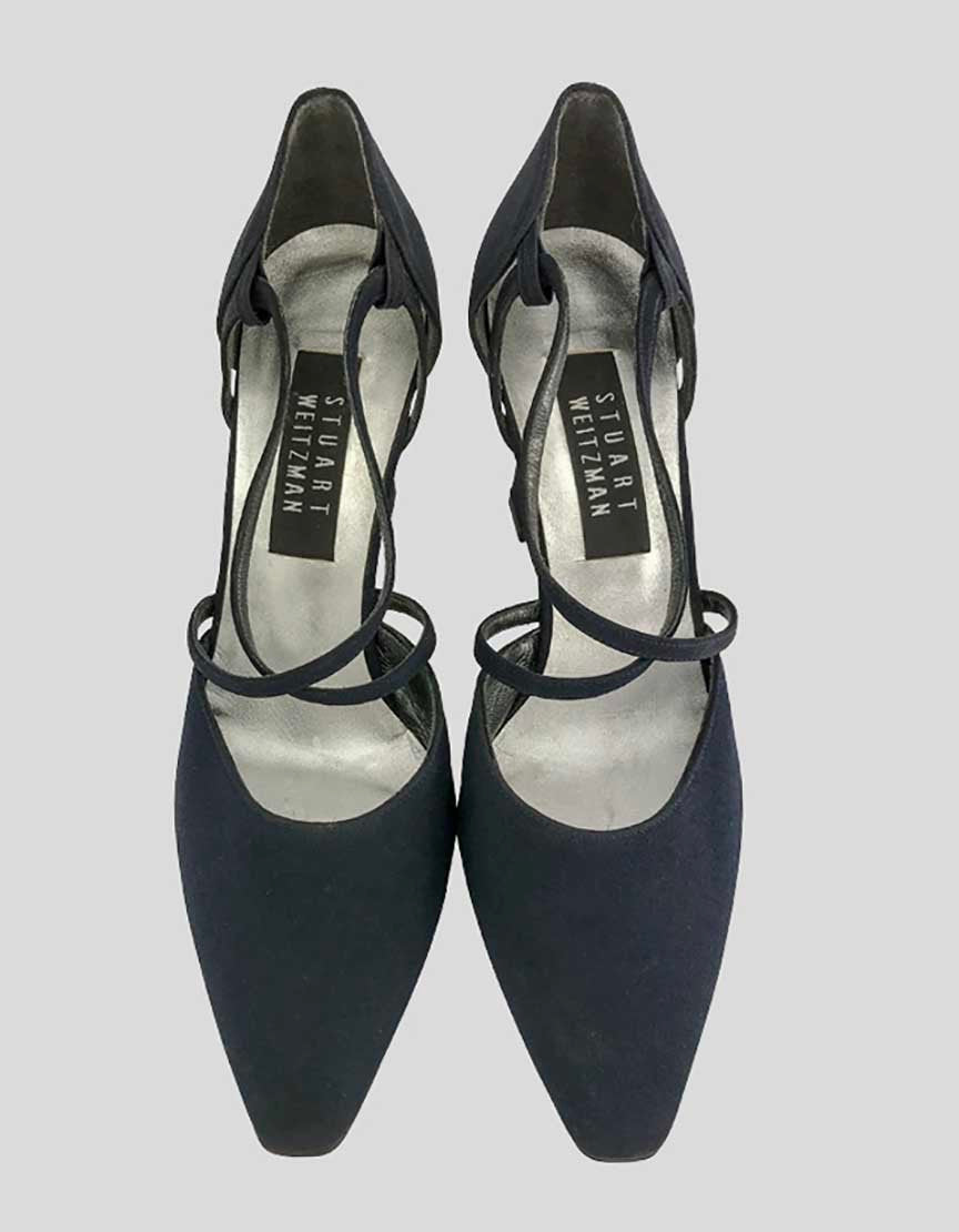 Stuart Weitzman Navy Blue Fabric Evening Pumps - 7W US